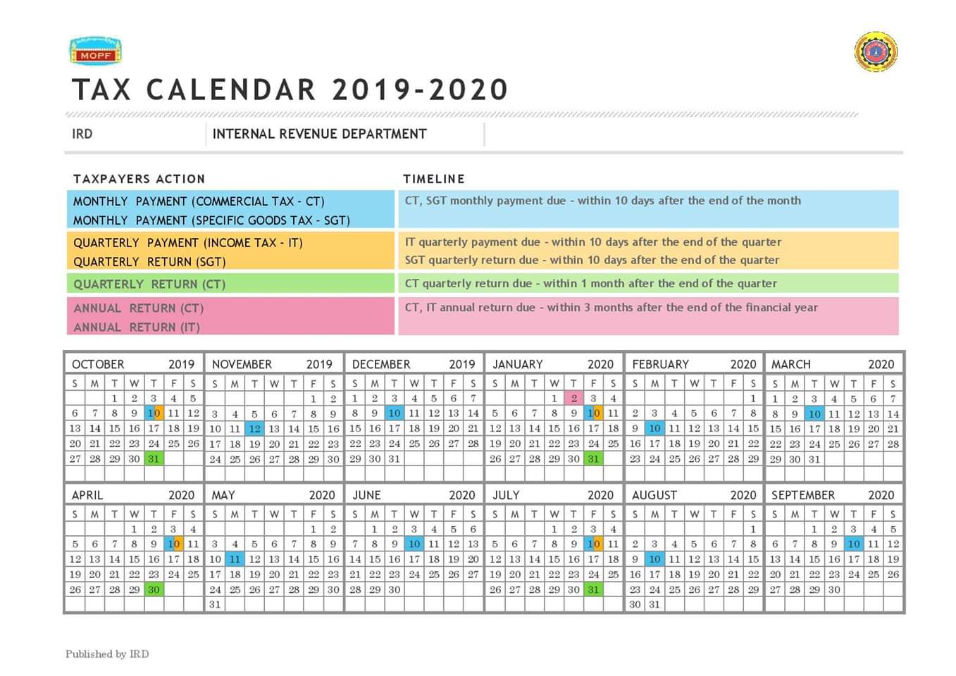 Tax Calendar (20192020) IRD